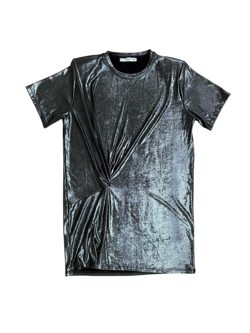 Mango Metallic Foil Knotted Mini Dress